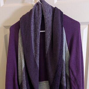 Jason Maxwell Womens Size 1X Purple Striped Long Sleeve Sweater Cardigan Shrug